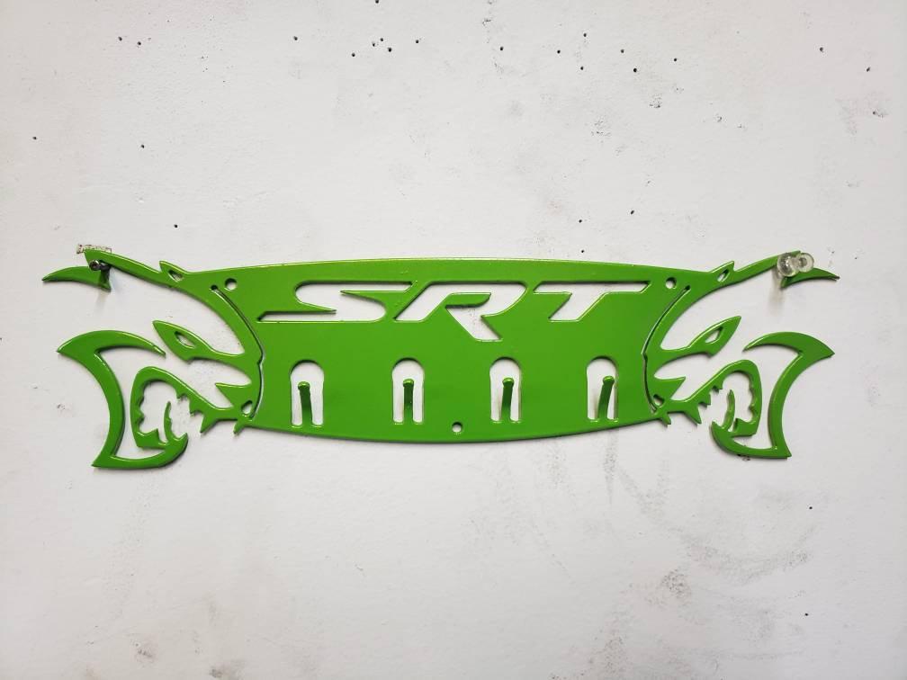 Dodge SRT Hellcat 4 - Hook Steel Rack – Dual Hellcat Heads Wall Organizer 12"x4" SRT Text - Speedlogix