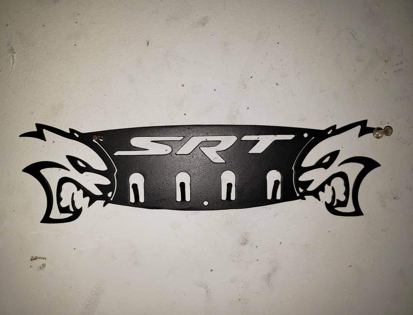 Dodge SRT Hellcat 4 - Hook Steel Rack – Dual Hellcat Heads Wall Organizer 12"x4" SRT Text - Speedlogix
