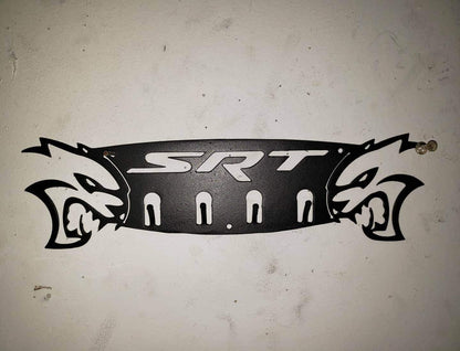 Dodge SRT Hellcat 4 - Hook Steel Rack – Dual Hellcat Heads Wall Organizer 12"x4" SRT Text - Speedlogix