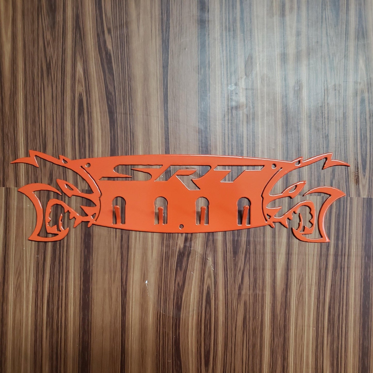 Dodge SRT Hellcat 4 - Hook Steel Rack – Dual Hellcat Heads Wall Organizer 12"x4" SRT Text - Speedlogix