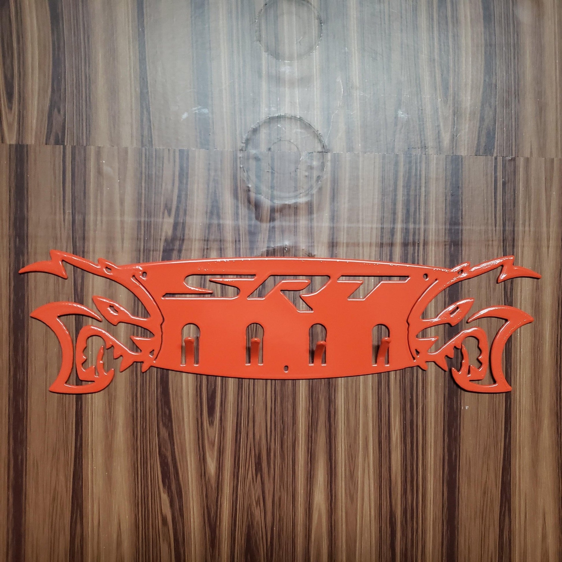 Dodge SRT Hellcat 4 - Hook Steel Rack – Dual Hellcat Heads Wall Organizer 12"x4" SRT Text - Speedlogix