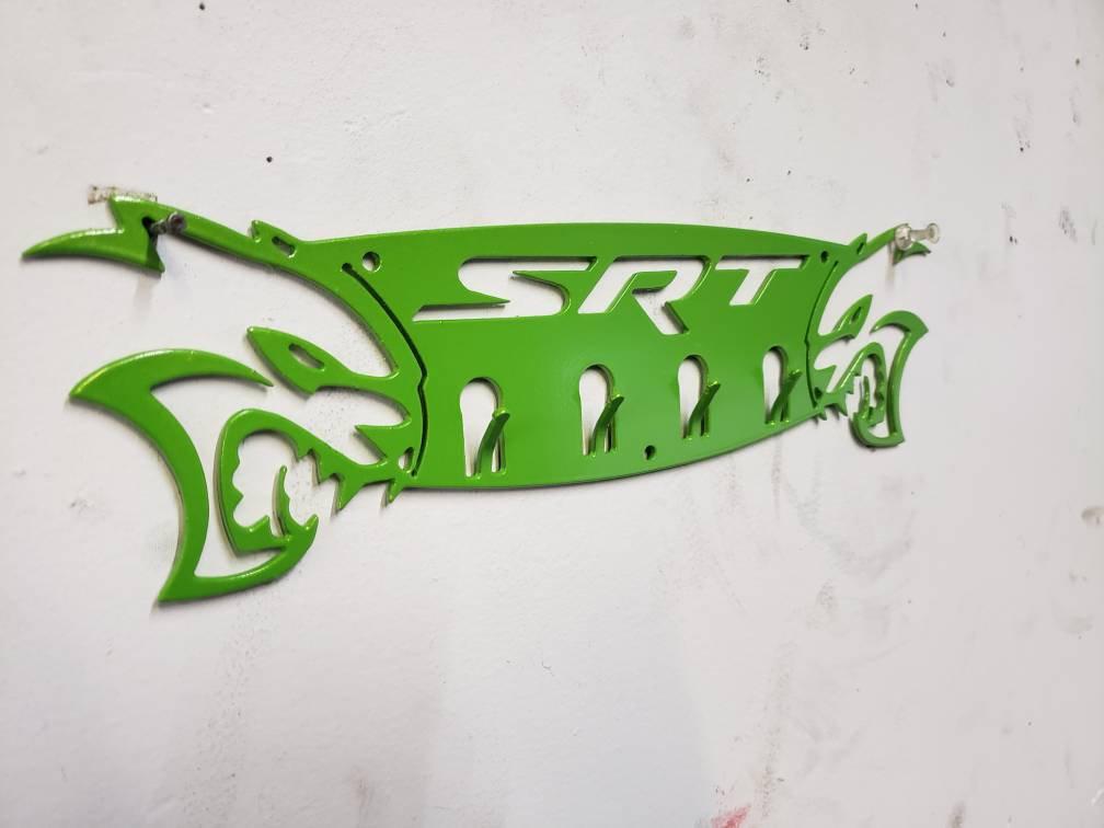 Dodge SRT Hellcat 4 - Hook Steel Rack – Dual Hellcat Heads Wall Organizer 12"x4" SRT Text - Speedlogix