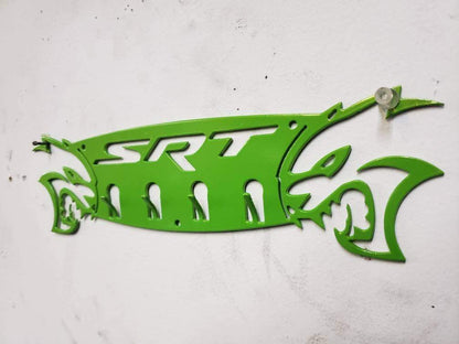Dodge SRT Hellcat 4 - Hook Steel Rack – Dual Hellcat Heads Wall Organizer 12"x4" SRT Text - Speedlogix