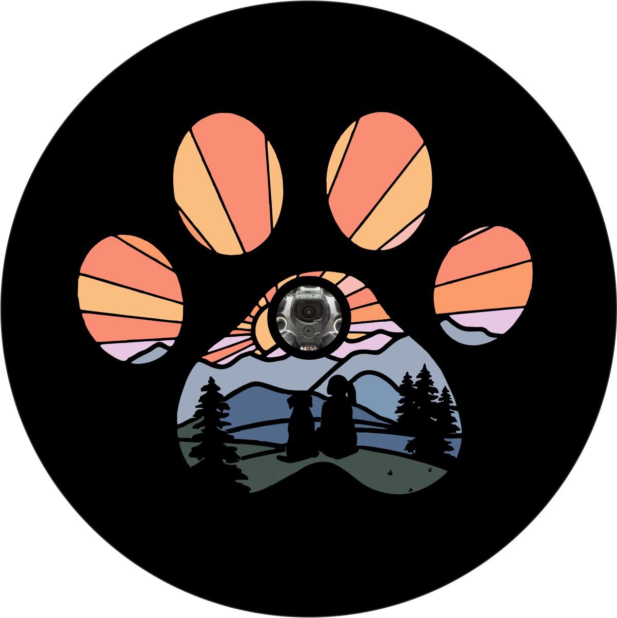 Dog Paw with Girl Sunset Spare Tire Cover for Jeep, Bronco, RV, Camper, Trailer, & More - Speedlogix