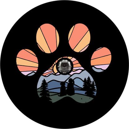 Dog Paw with Girl Sunset Spare Tire Cover for Jeep, Bronco, RV, Camper, Trailer, & More - Speedlogix
