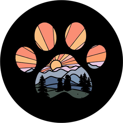 Dog Paw with Girl Sunset Spare Tire Cover for Jeep, Bronco, RV, Camper, Trailer, & More - Speedlogix