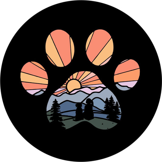 Dog Paw with Girl Sunset Spare Tire Cover for Jeep, Bronco, RV, Camper, Trailer, & More - Speedlogix