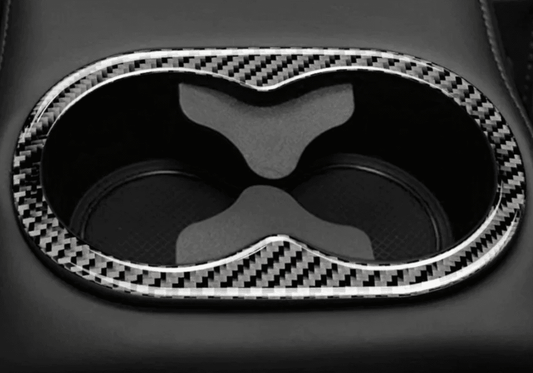 DynaCarbon Carbon Fiber Rear Center Arm Rest Cup Holder Trim Overlay 2015 - 2023 Challenger - Speedlogix