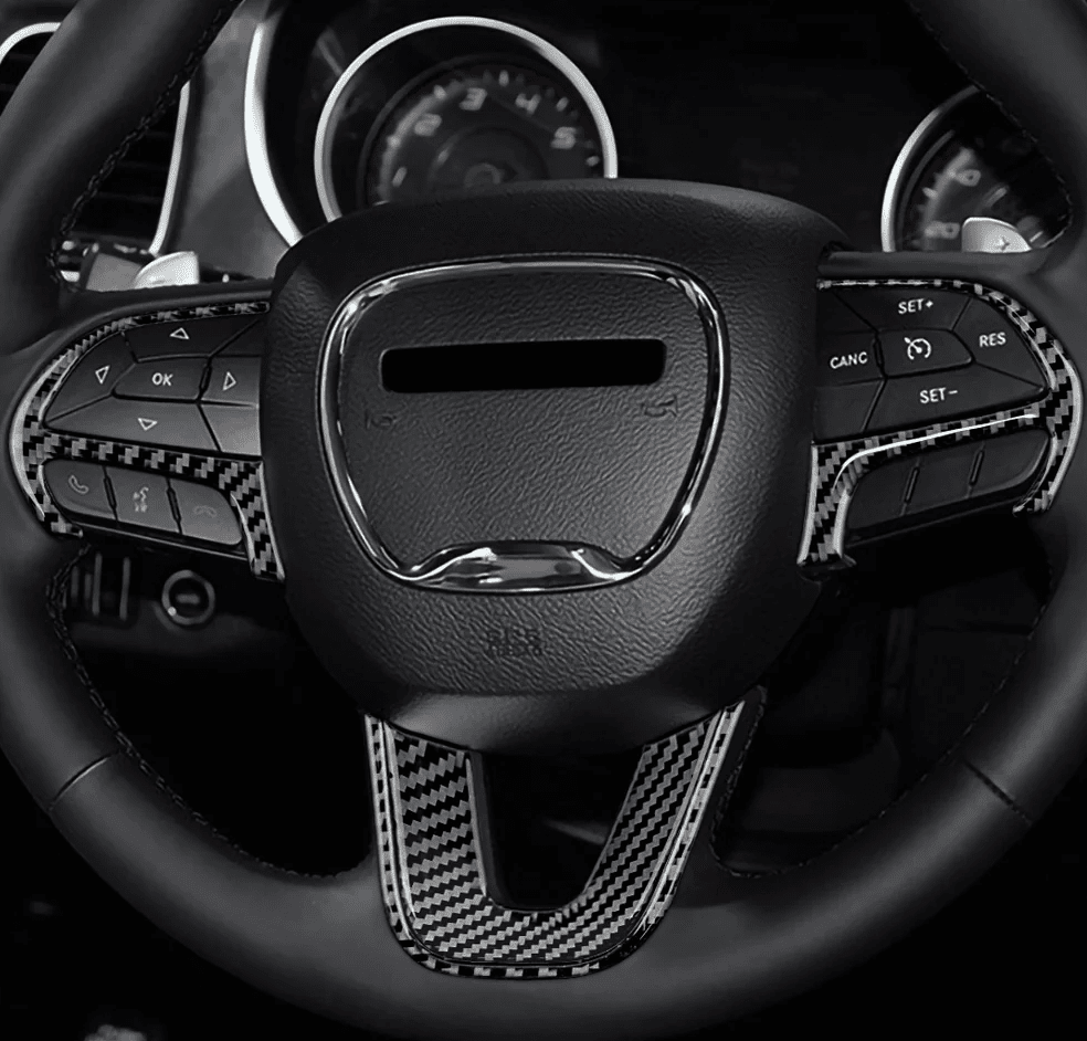 DynaCarbon Carbon Fiber Steering Wheel Trim 2015 - 2023 Charger - Speedlogix