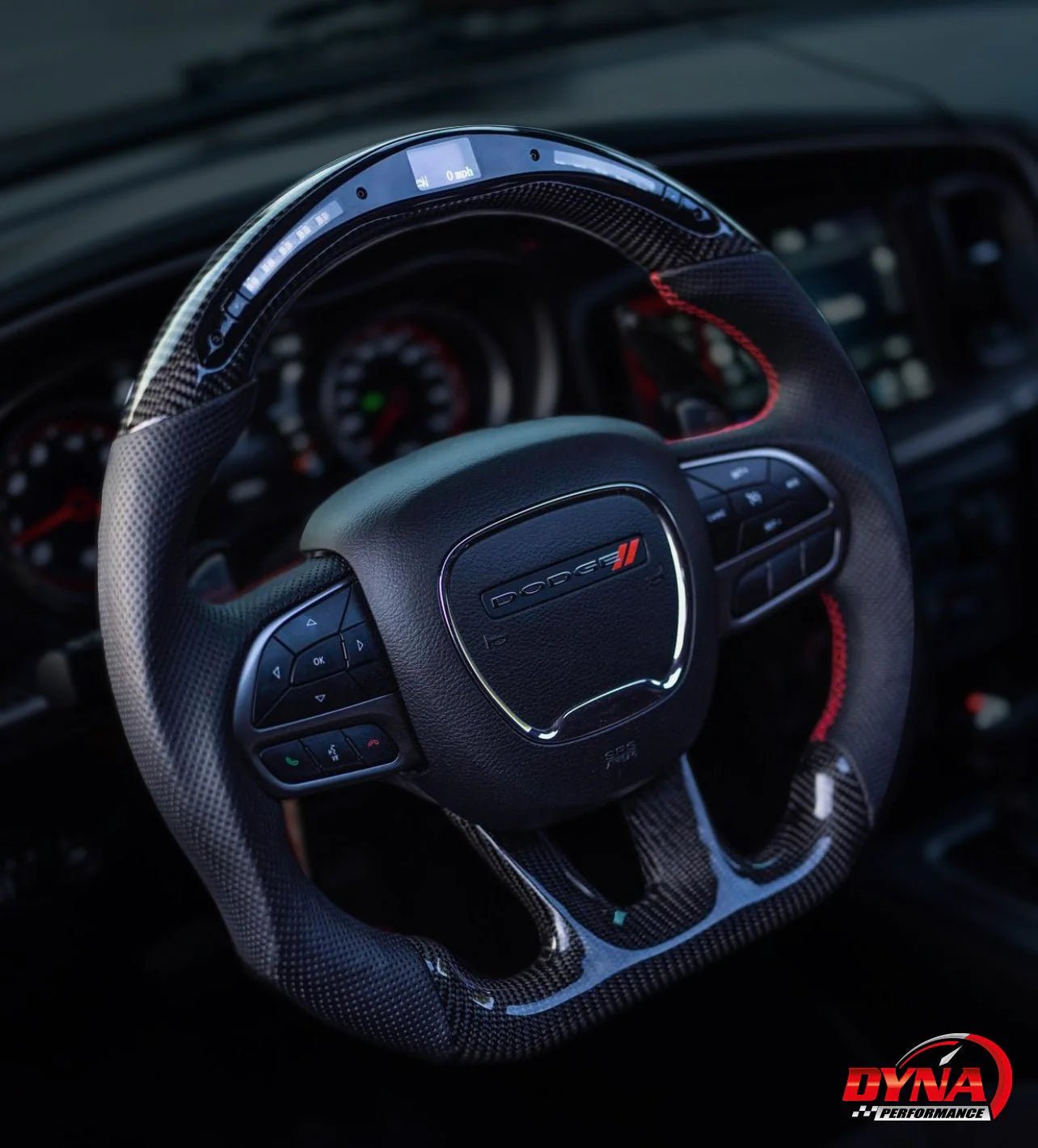 DynaCarbon Custom Carbon Fiber Steering Wheel w/ Top Stripe 2015 - 2023 Challenger - Speedlogix