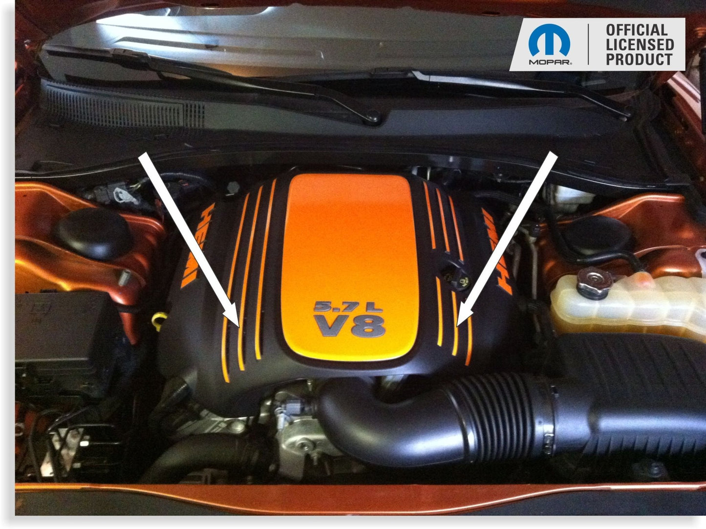 Engine Cover STRIPE Decals - 09 - 23 Challenger 5.7L - Speedlogix