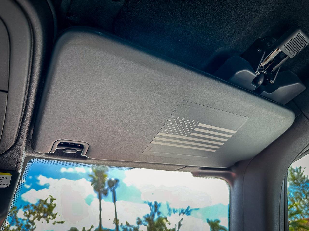 Flag Sun Visor Warning Overlays - 2021+ Bronco / 2024+ Ranger Raptor - Speedlogix