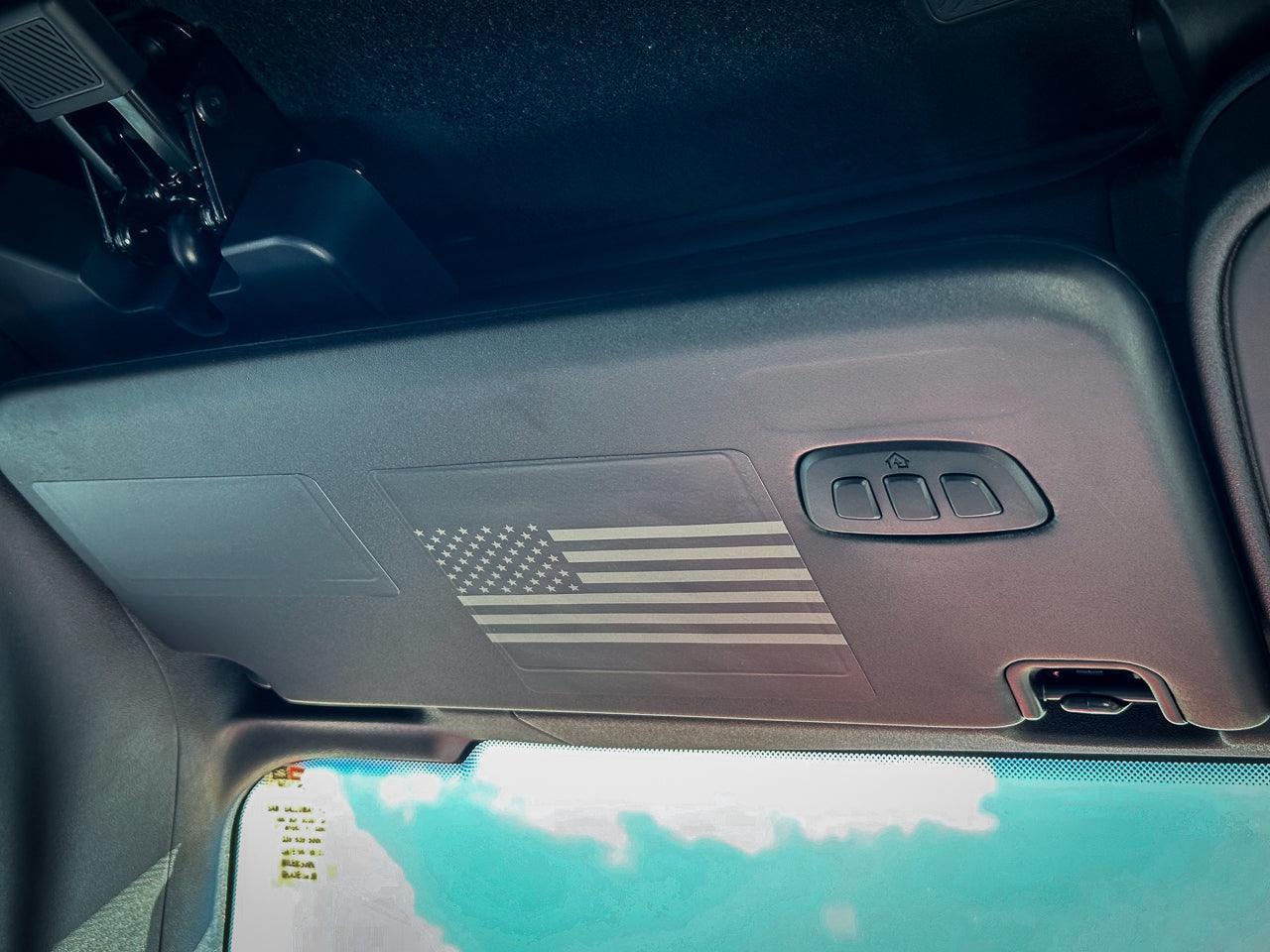 Flag Sun Visor Warning Overlays - 2021+ Bronco / 2024+ Ranger Raptor - Speedlogix