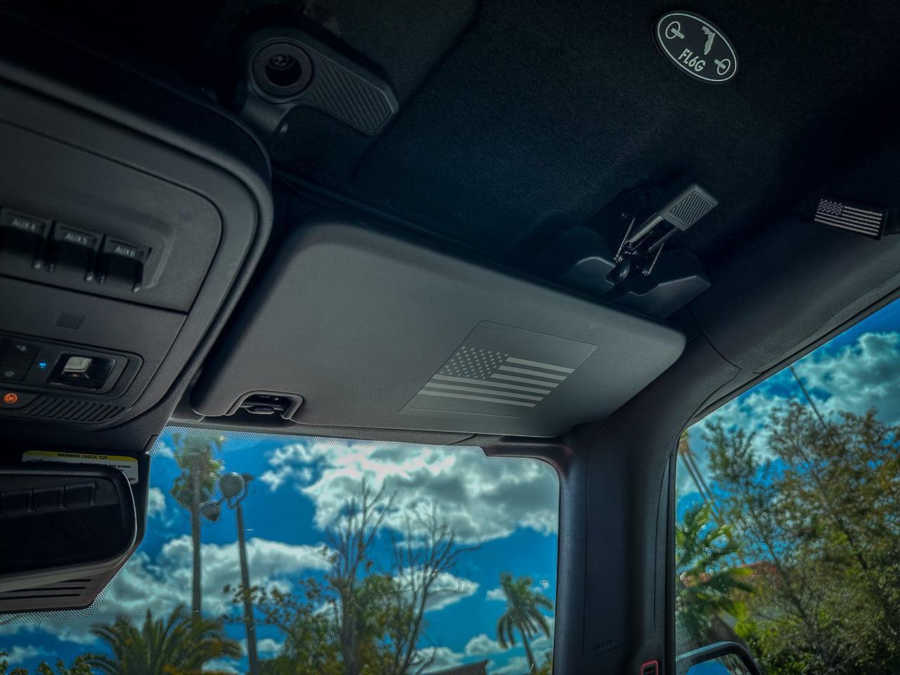 Flag Sun Visor Warning Overlays - 2021+ Bronco / 2024+ Ranger Raptor - Speedlogix