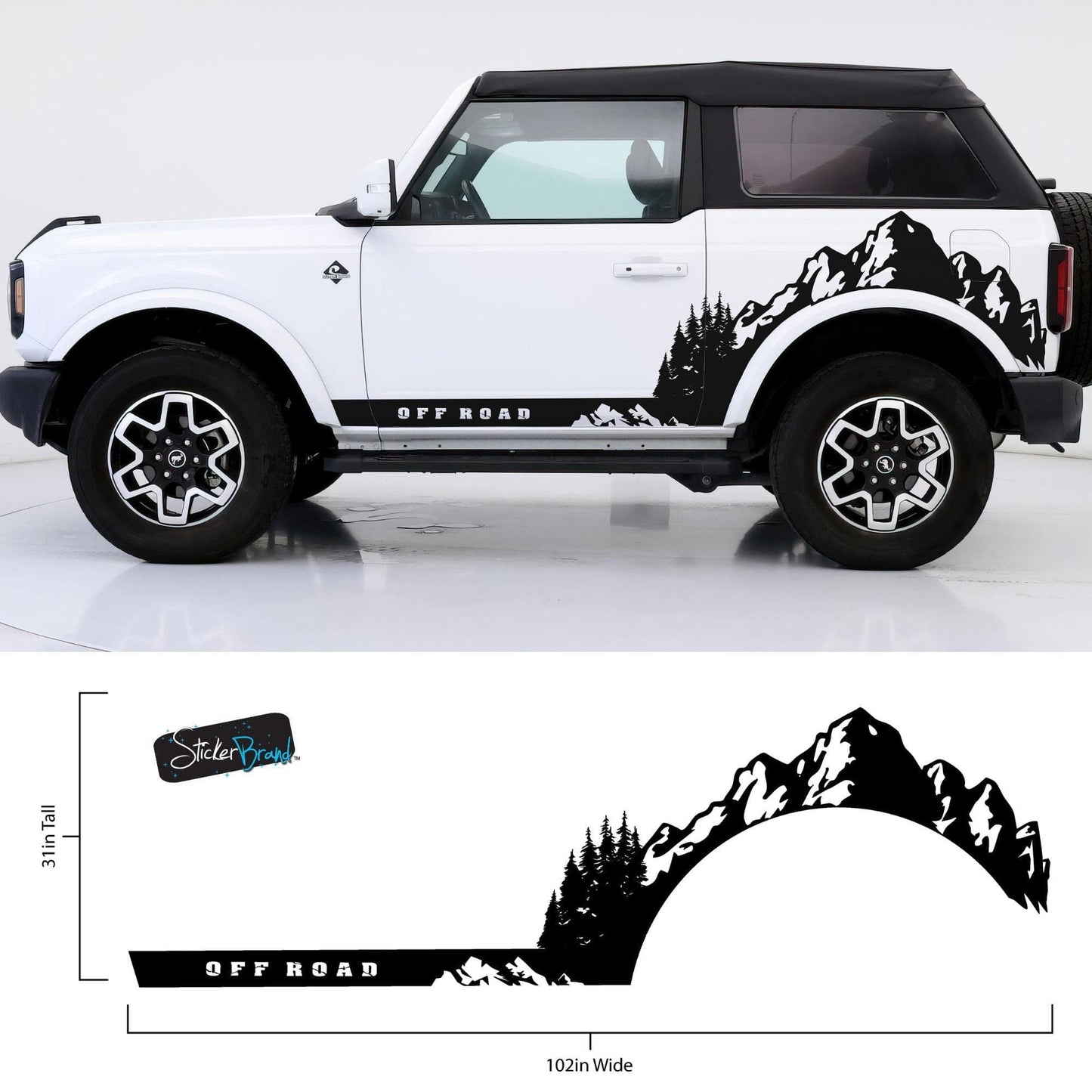 Ford Bronco Off Road Graphic Decal Sticker. Mountain Forest Overland Design. 6998 - Speedlogix