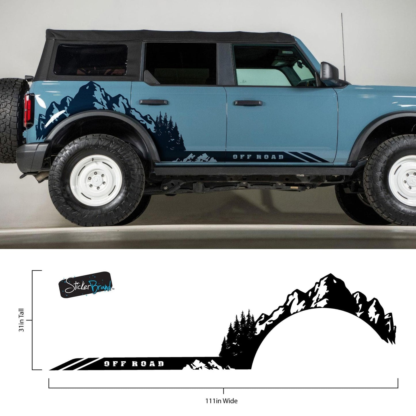 Ford Bronco Off Road Graphic Decal Sticker. Mountain Forest Overland Design. 6998 - Speedlogix