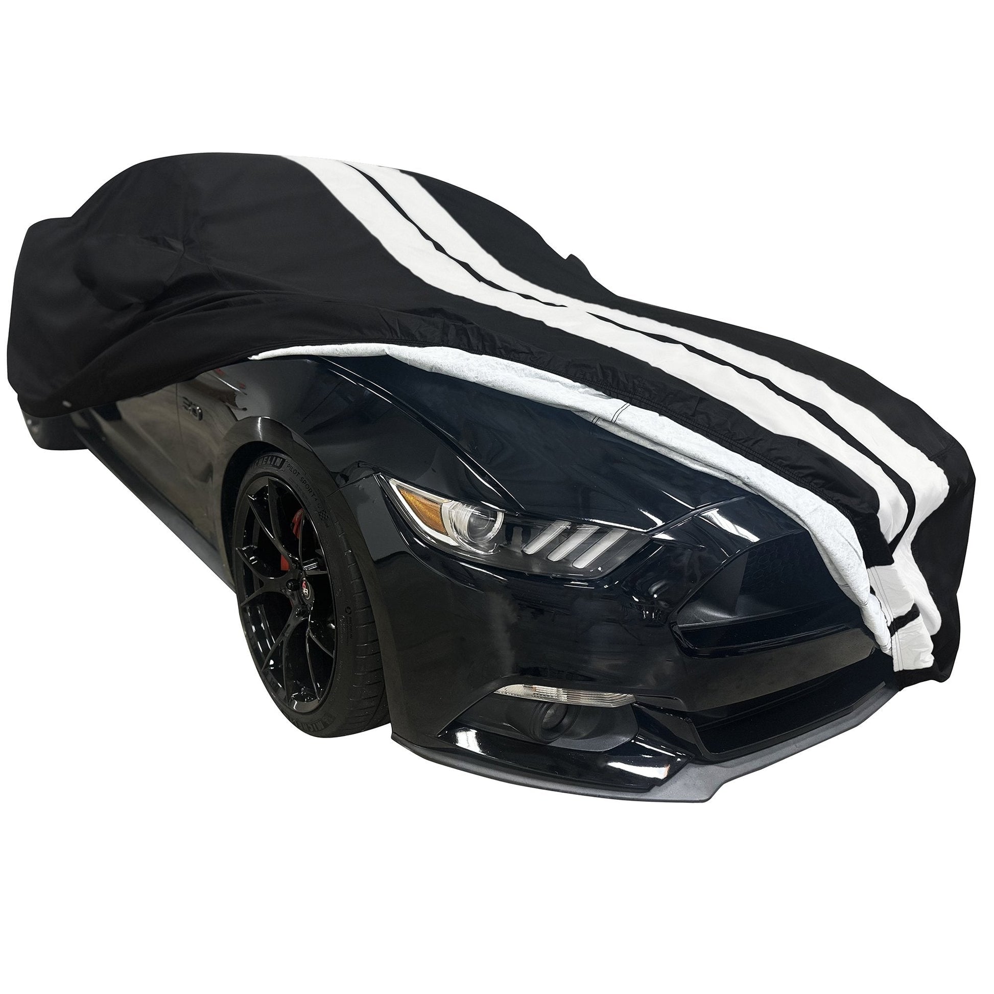 Ford Mustang Ultraguard Plus Car Cover - 300D Indoor/Outdoor Protection - Black with Gray Stripes - Speedlogix