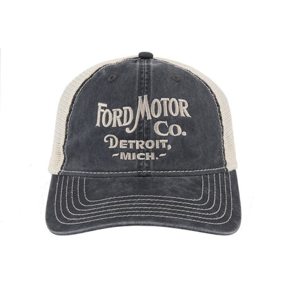 Hat - Ford Vintage Font Low Profile Trucker - Steel Blue/Khaki - Speedlogix
