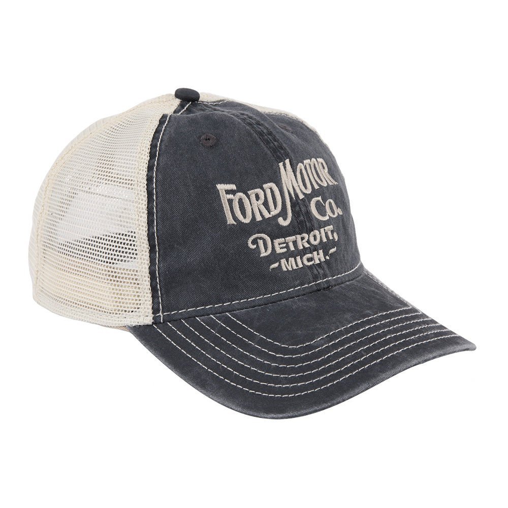 Hat - Ford Vintage Font Low Profile Trucker - Steel Blue/Khaki - Speedlogix
