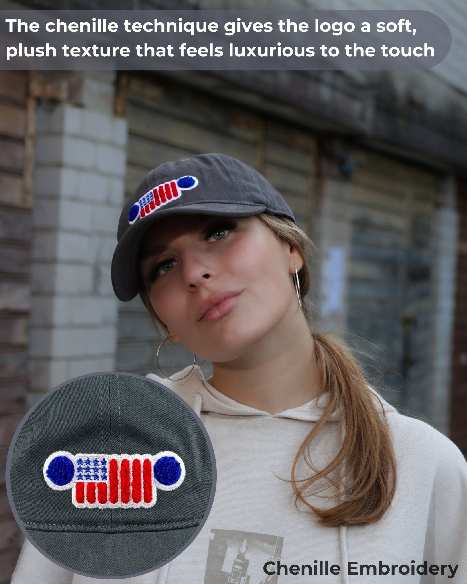 Hat - Jeep Chino Twill Ponytail with Chenille Stars and Stripes Grille Patch - Speedlogix