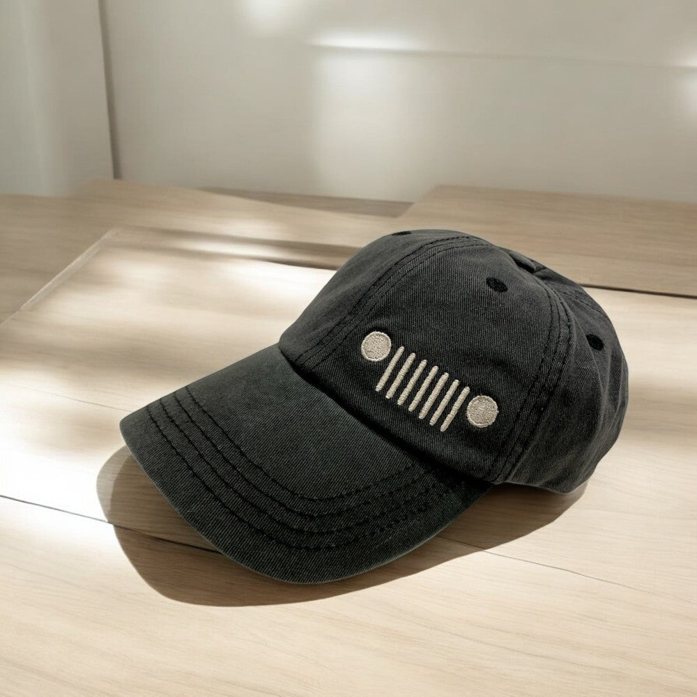 Hat - Jeep Grille Chino Twill Hat - Washed Black - Speedlogix