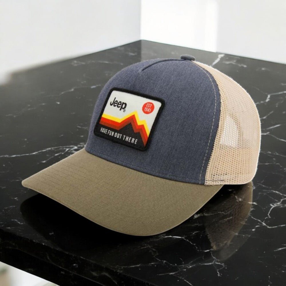 Hat - Jeep Have Fun Out There Trucker Patch Hat - Charcoal/Olive/Khaki - Speedlogix