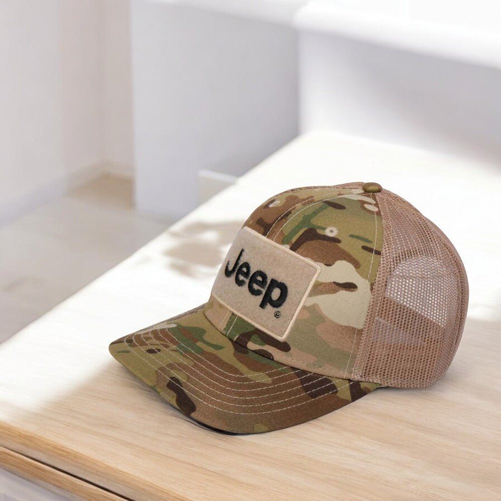 Hat - Jeep Text Logo Camo Pattern Hook and Loop Tactical Snapback - Speedlogix