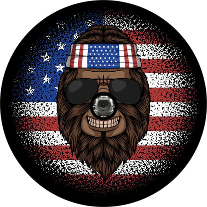 Hippie American Flag Bigfoot Sasquatch Bronco Spare Tire Cover - Speedlogix