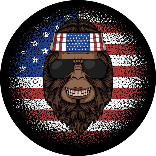 Hippie American Flag Bigfoot Sasquatch Bronco Spare Tire Cover - Speedlogix
