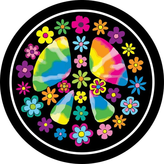 Hippie Style Peace Sign Flower Tie Dye Bronco Spare Tire Cover - Speedlogix