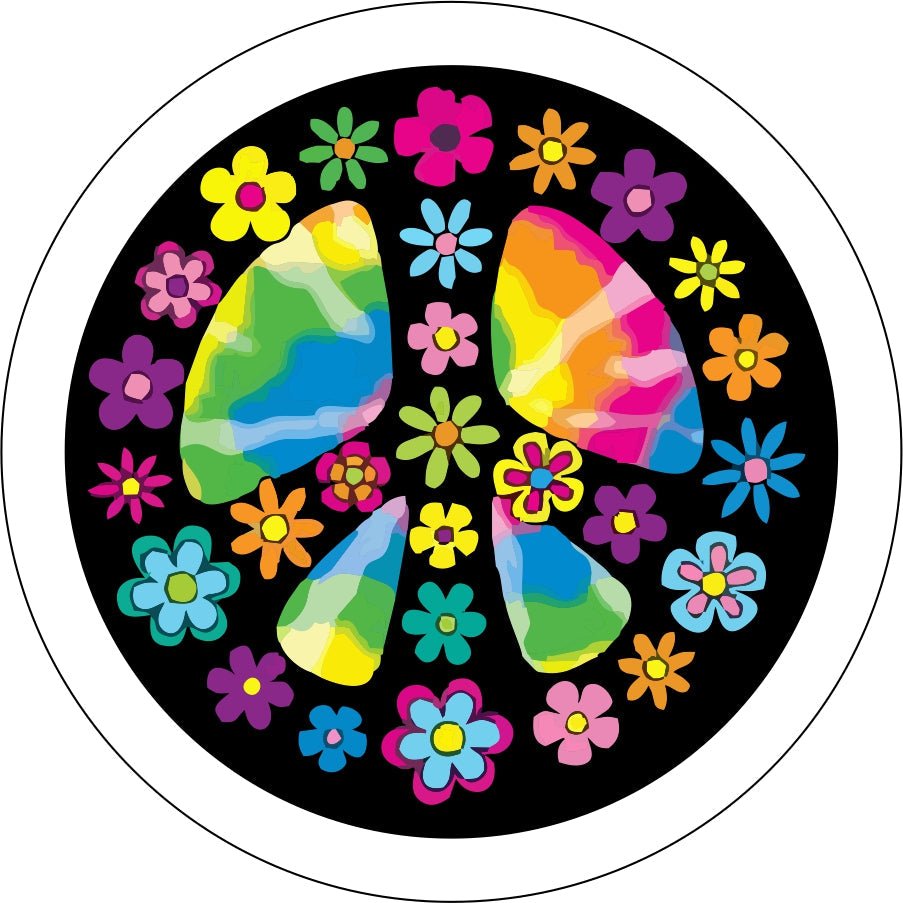 Hippie Style Peace Sign Flower Tie Dye Bronco Spare Tire Cover - Speedlogix