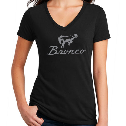 Ladies Ford Bronco Script V - Neck - Black - Speedlogix