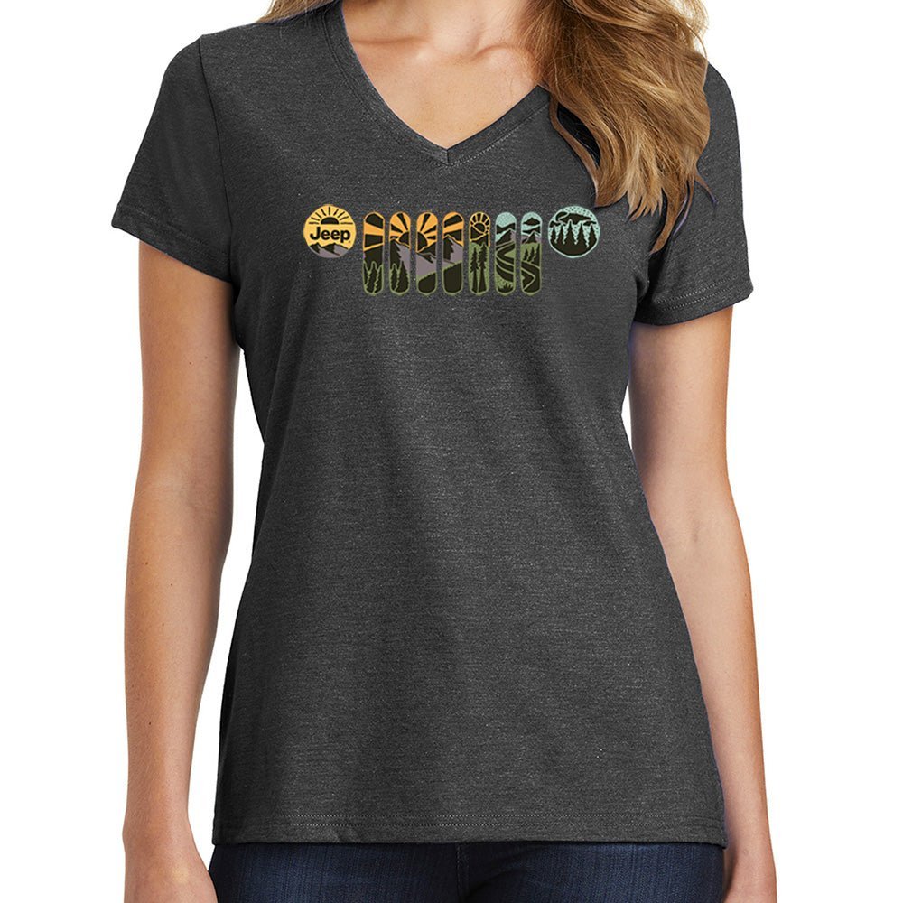 Ladies Jeep® Atomic Grille V - neck - Heather Black - Speedlogix