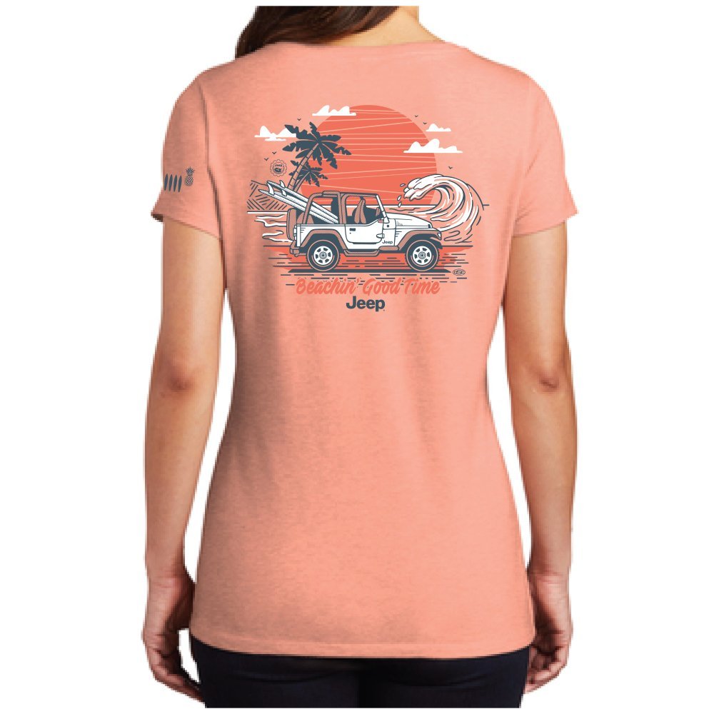 Ladies Jeep® Beachin' Good Time V - neck - Heather Peach - FINAL SALE - Speedlogix