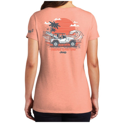 Ladies Jeep® Beachin' Good Time V - neck - Heather Peach - FINAL SALE - Speedlogix