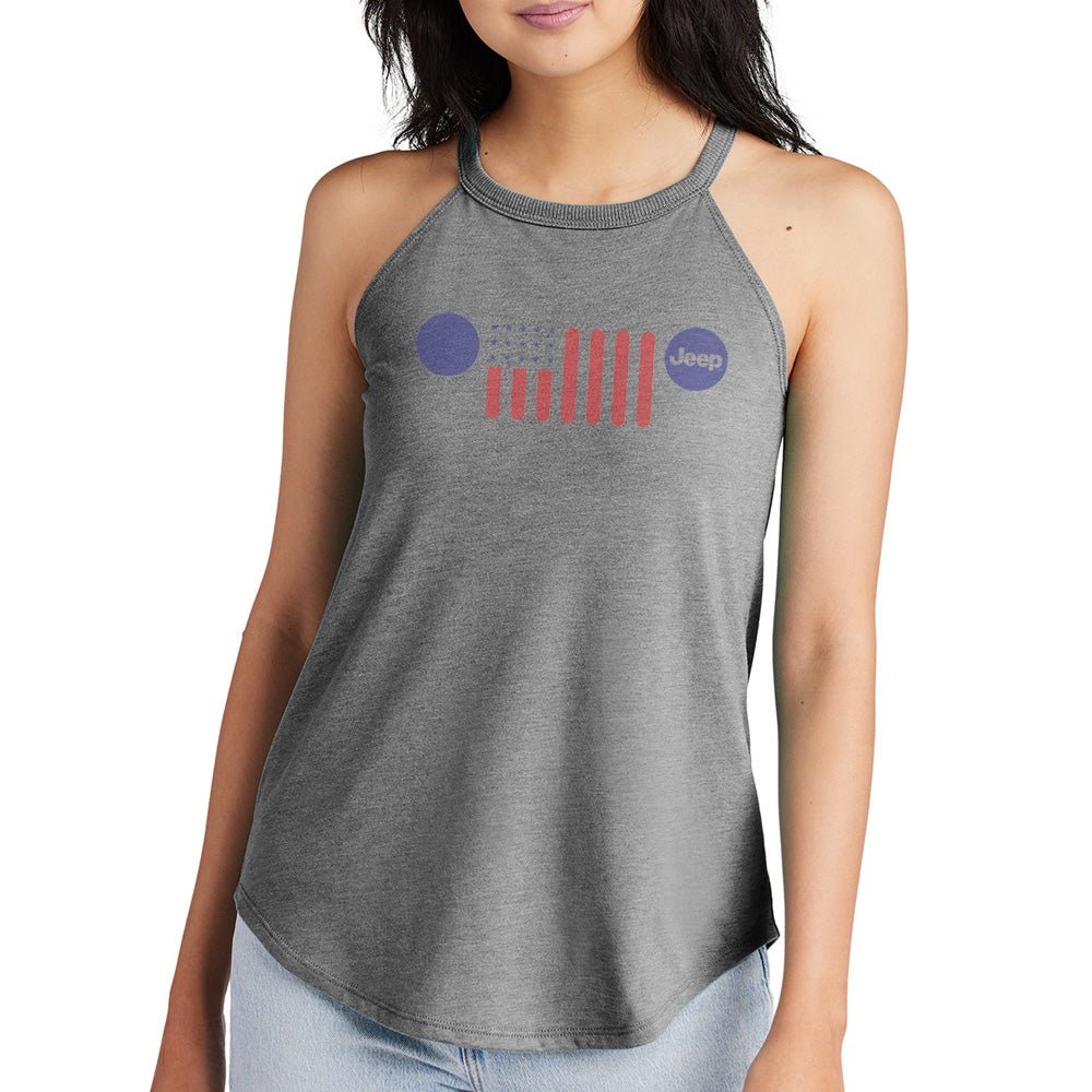 Ladies Jeep® Flag Grille Rocker Tank Top - Grey Triblend - Speedlogix