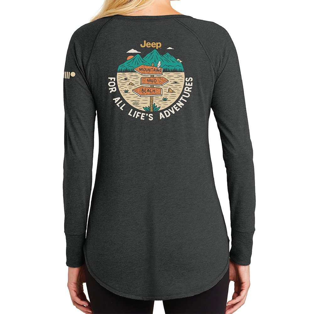 Ladies Jeep® For All Life's Adventures Long Sleeve Tunic T-shirt - Heather Black - Speedlogix