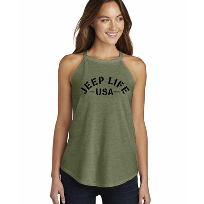 Ladies Jeep® Life Rocker Tank Top - Military Green Triblend - Speedlogix