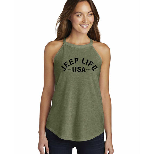 Ladies Jeep® Life Rocker Tank Top - Military Green Triblend - Speedlogix