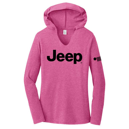 Ladies Jeep® Text Triblend Hooded Pullover - Bright Pink Heather - Speedlogix