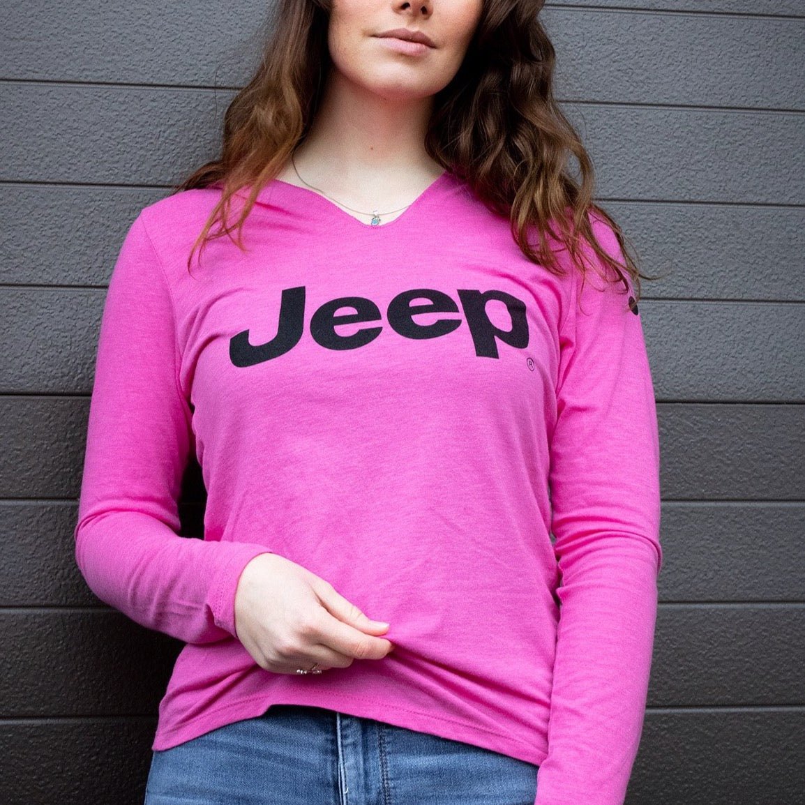 Ladies Jeep® Text Triblend Hooded Pullover - Bright Pink Heather - Speedlogix