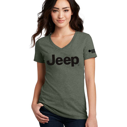 Ladies Jeep® Text V - neck - Military Green - Speedlogix