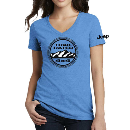 Ladies Jeep® Trail Rated V - neck - Heather Aqua Blue - Speedlogix