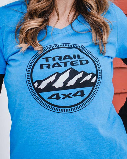 Ladies Jeep® Trail Rated V - neck - Heather Aqua Blue - Speedlogix