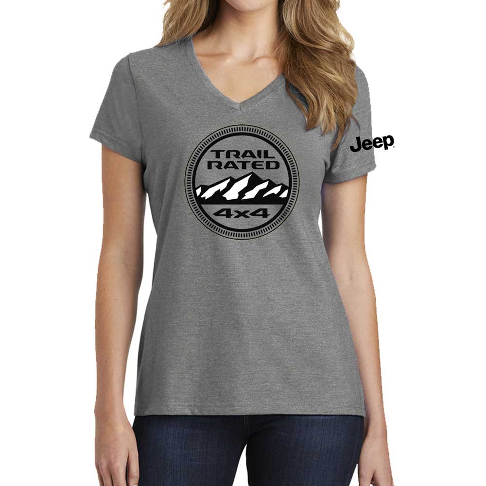 Ladies Jeep® Trail Rated V - neck - Heather Grey - Speedlogix