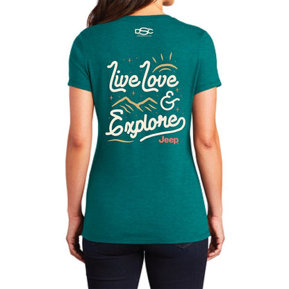 Ladies Jeep® V - neck Live Love Explore - Heather Teal - Speedlogix