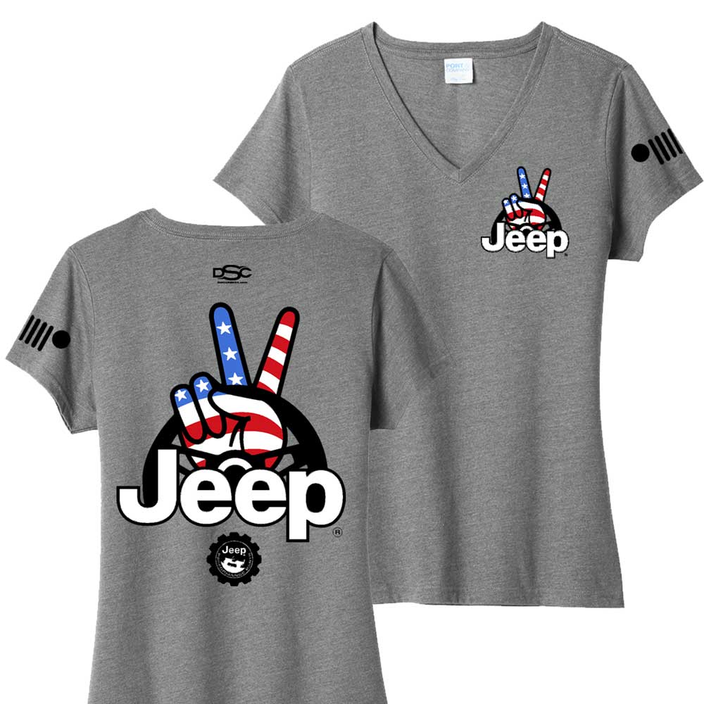 Ladies Jeep® Wave USA V - neck - Graphite Heather - Speedlogix