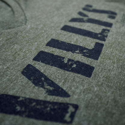 Ladies Jeep® Willys Text V - neck - Heather Military Green - Speedlogix