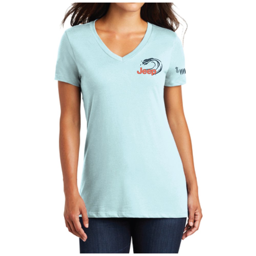 Ladies Jeep® Wrangler Beachin' Good Time V - neck - Seaglass Blue - Speedlogix