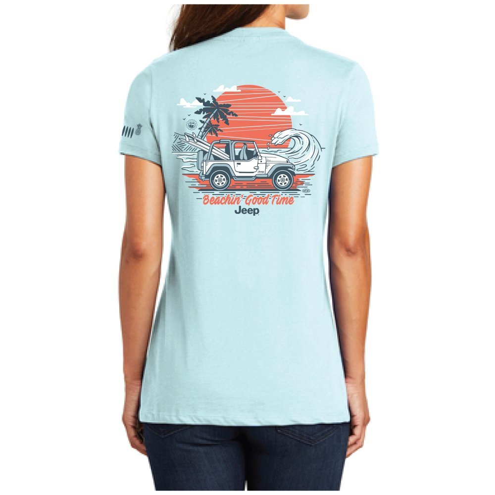 Ladies Jeep® Wrangler Beachin' Good Time V - neck - Seaglass Blue - Speedlogix